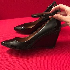 Zara black patent wedge heels